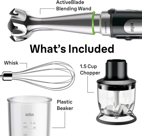 Miniatura 7 de Braun MultiQuick MQ7025X Batidora de mano, mezcla más rápida y fina Hand Blender,Blender For Smoothies,Electric Whisk,Stick Blender With Chopper