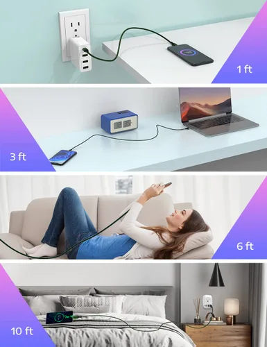 Miniatura 7 de JIUWFOX Paquete de 3 cables USB C a USB C de 10 pies de carga rápida de 60 W para iPad Pro/Air/mini, iPhone 17/17 Pro/17 Pro Max, Galaxy S25 S24 A56