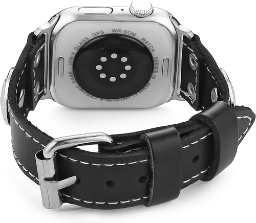 Miniatura 6 de AsAlways Compatible con correas de Apple Watch de 38/40/41/42/44/45/46/1.929 in, correas ajustables de cuero genuino resistentes para reloj