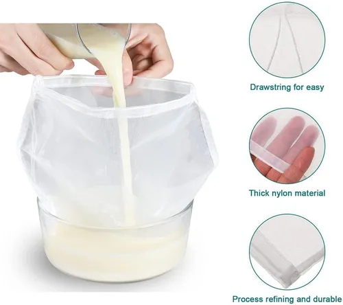Miniatura 3 de Bolsa de leche de nueces para colar, bolsa de colador fina reutilizable sin BPA, bolsa de estopilla sin blanquear, filtro de yogur, filtro de jugo