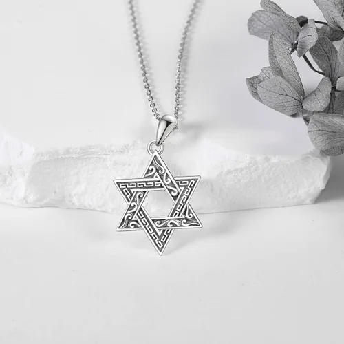 Miniatura 4 de URONE Collar de plata de ley 925 con dije de estrella de David con estrella de David, joyería judía, regalos para hombres y mujeres, Plata