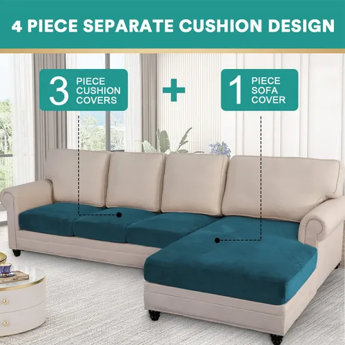 Miniatura 2 de MIFXIN Juego de 4 fundas de asiento para sofá seccional, de terciopelo elástico, en forma de L, protector de muebles para sofá seccional Azul