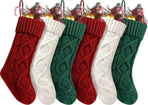 Miniatura 19 de Fesciory Calcetines de Navidad, paquete de 6 calcetines de punto grandes de 18 pulgadas y decoración para fiestas familiares de Navidad, borgoña