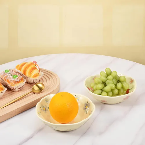 Miniatura 6 de Koythin - Cuencos para ensalada, lindos cuencos de cerámica con flores azules, cuenco de servir amarillo crema para pasta, cereal, fruta, sopa