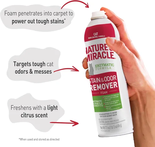 Miniatura 6 de Nature's Miracle Espuma eliminadora de manchas y olores para gatos, resistente a la orina de gato, heces, vómitos, babas y otras manchas y olores