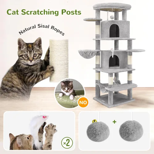 Miniatura 6 de Globlazer Árbol esquinero para gatos grandes, serie curvada de 66 pulgadas de alto, torre grande para gatos de interior con 6 postes rascadores, 2