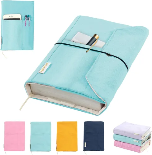 Miniatura 8 de Fundas de libro de lienzo, protector de libro lavable, funda de libro para novelas de tapa blanda, funda de libro ajustable para tapa dura