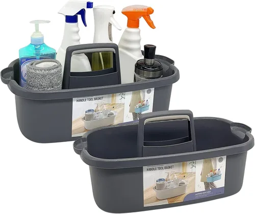 Miniatura 12 de Goderewild Organizador de limpieza de plástico multiusos con asa, organizador de ducha, cesta de almacenamiento, bolsas portátiles para suministros