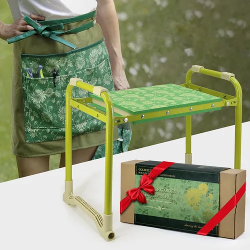 Colwelt Juego de taburete y rodillera de jardín, asiento de jardín y rodillera resistente con almohadilla suave de 10 pulgadas de ancho, banco de