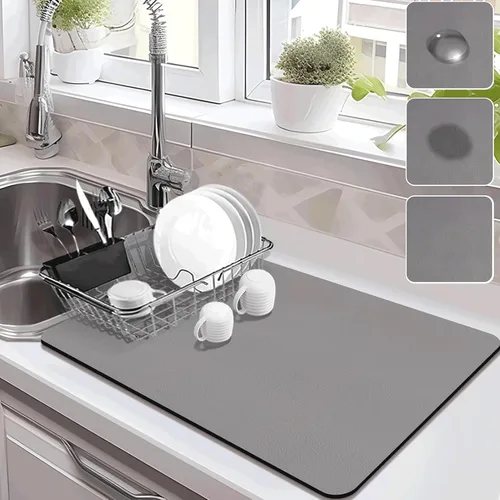 Miniatura 15 de Estera de secado para encimera de cocina, tapete de café con respaldo de goma absorbente que oculta manchas