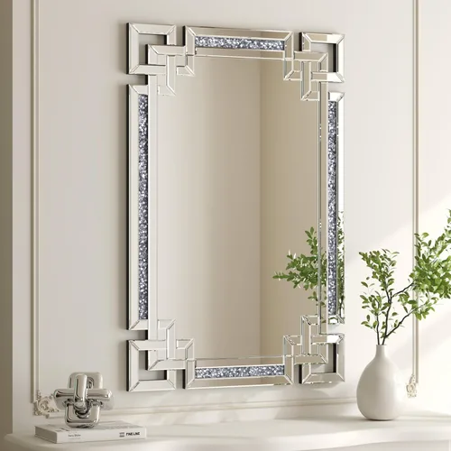 Miniatura 8 de Espejo Decorativo de Cristal - Rectángulo de 16 x 20 pulgadas, Precioso Espejo Plateado, Espejo de Diamante Triturado para Decoración de Pared
