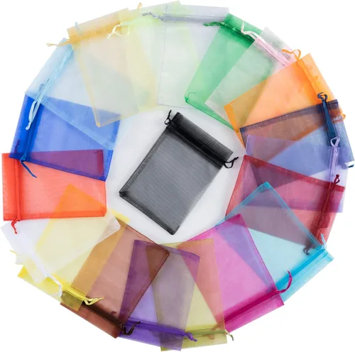Miniatura 10 de Volanic 100 bolsas de regalo de organza con cordón transparente de 4 x 6 pulgadas, bolsa de regalo de joyería, fiesta, Navidad, bolsas de dulces