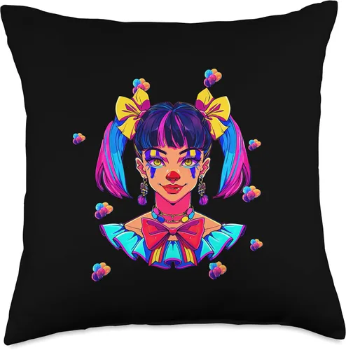 Miniatura 4 de Cute Streetwear synthwave 80s 90s retro anime girls clown Throw Pillow