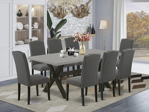 Miniatura 23 de East West Furniture V696EN120-5 - Juego de mesa de comedor moderno de 5 piezas, incluye una mesa rectangular de madera con patas en V y 4 sillas