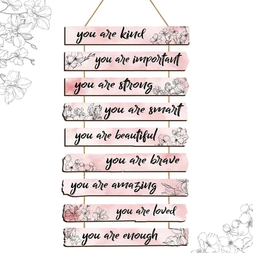 Miniatura 8 de Yookeer Un juego de 9 piezas inspiradoras florales de París para decoración de pared con afirmaciones You Are Loved Affirmations, arte de pared