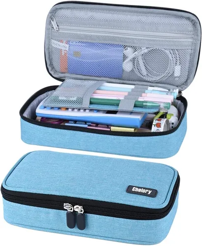 Chelory Estuche para Lápices de Gran Capacidad, Bolsa Grande para Lápices, Estuche para Bolígrafos, Porta Lápices y Marcadores, Bolsa de Azul claro