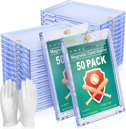 Miniatura 8 de Tarjetero magnético de 100 quilates para tarjetas intercambiables, protectores de tarjetas de béisbol ultra transparentes de 35 puntos, protectores