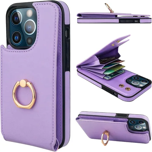 Miniatura 10 de Folosu Funda compatible con iPhone 13 Pro con soporte para tarjetas, rotación de 360°, soporte de anillo de dedo con función atril, protección RFID