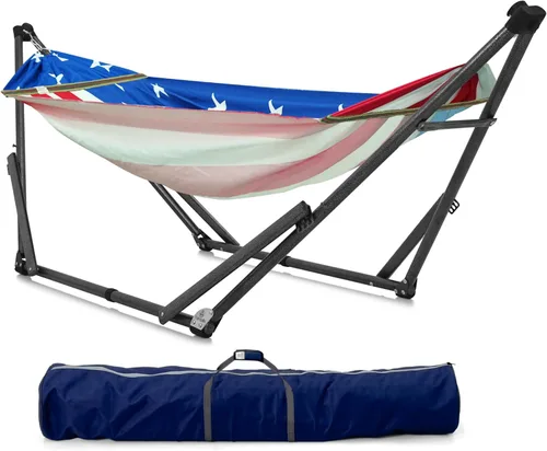 Miniatura 23 de Soporte de hamaca Tranquillo Uniki con garantía de 3 años, hamaca plegable instantánea de 30s con soporte, hamaca de camping con capacidad de 550 1.