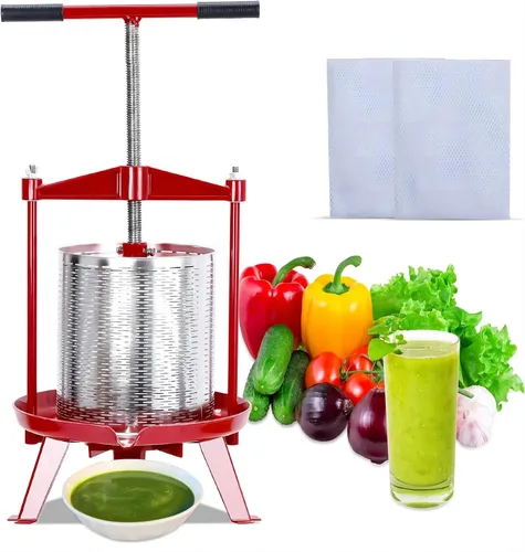 Miniatura 7 de Prensa de frutas y vino de acero inoxidable de 3.69 galones, prensa manual de vino de frutas, con mango en T, estructura triangular estable, prensa