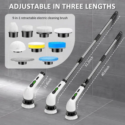 Miniatura 6 de Limpiador eléctrico giratorio de ducha, cepillo de limpieza con mango largo, cepillo de limpieza eléctrico con 9 cabezales reemplazables, para baño