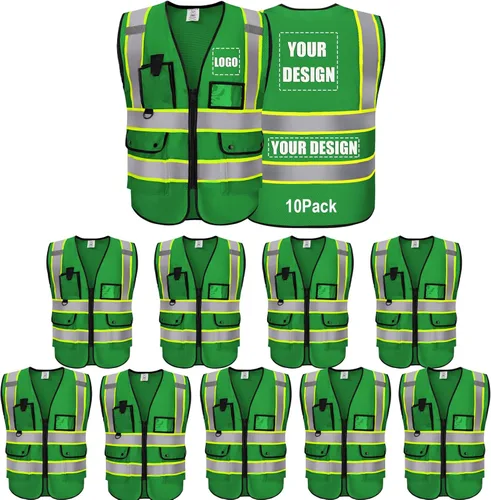 Miniatura 12 de Chaleco Reflectante Clase 2 de Seguridad ANSI con Bolsillos y Cremallera de Alta Visibilidad Uniforme de Construcción K-azul