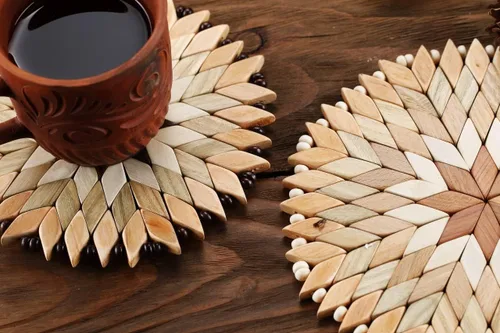 Miniatura 9 de Ukraine - Juego de 2 salvamanteles grandes de madera hechos a mano para platos calientes, diámetro de 9 y 7 pulgadas, posavasos grandes