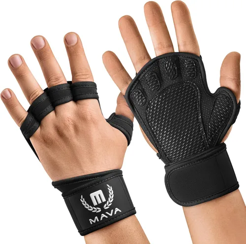 MAVA Guantes de gimnasio abiertos para hombres y mujeres; Guantes acolchados para levantamiento de pesas con soporte de muñeca para mayor comodidad