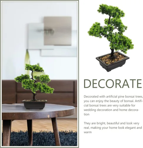 Miniatura 5 de Yardwe Árbol de pino bonsái artificial: plantas de imitación de pino en maceta, arreglos florales acogedores, decoración de Feng Shui, centros