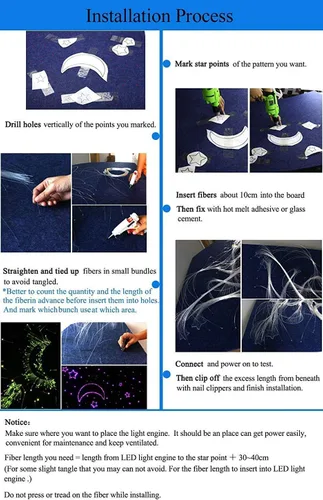 Miniatura 5 de Kits de iluminación de techo con luces de fibra óptica parpadeantes de 16 vatios, control Bluetooth, Azimom, luces de estrella, decoración de techo