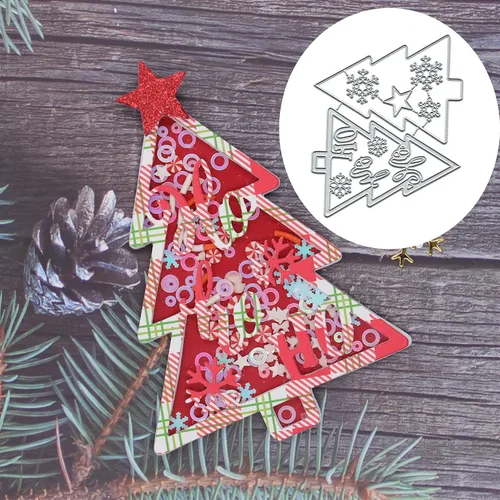 Juego de 2 troqueles de metal para árbol de Navidad, copos de nieve, estrella, corte, troqueles, manualidades, álbumes de recortes, papel decorativo