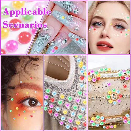 Miniatura 5 de 1799 piezas de 4 hojas de pegatinas de perlas de 3/4/5/6 mm, diamantes de imitación autoadhesivos para maquillaje de cara, ojos, cabello y cuerpo