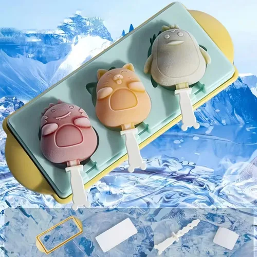 AuraGlor Juego de 3 moldes de silicona para paletas para niños, moldes de silicona para hacer helados, moldes para hacer helados, accesorios de