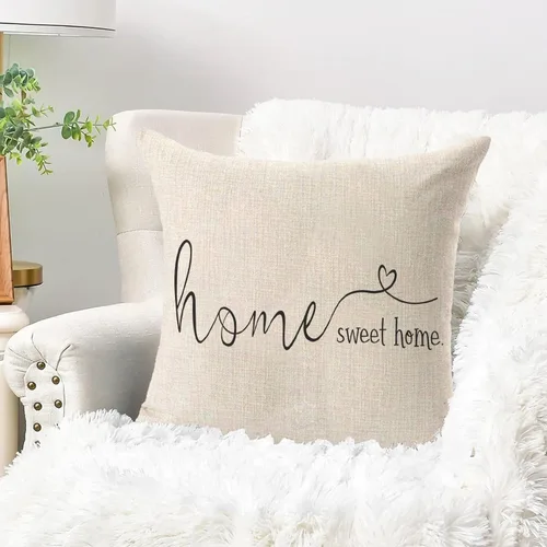 Miniatura 3 de Fundas de almohada decorativas estilo casa de campo con citas "Home Sweet Home", 18 x 18 pulgadas, funda de cojín lumbar decorativa para casa