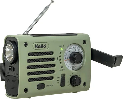 Miniatura 3 de Kaito KA380 Radio de emergencia y altavoz Bluetooth portátil - Radio meteorológica AM/FM NOAA recargable con panel solar y manivela verde militar