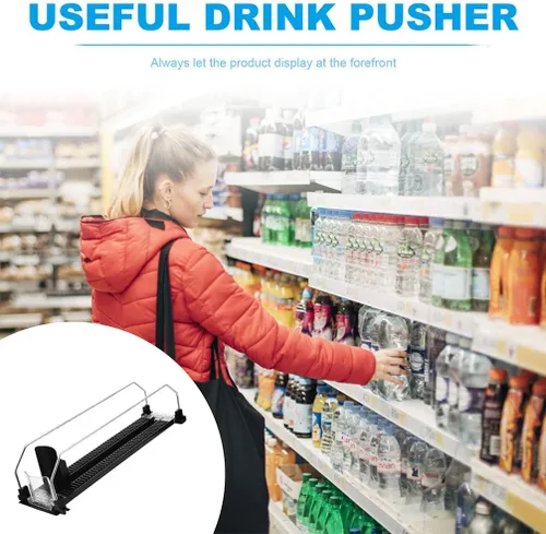 Miniatura 7 de iplusmile Mini organizador de refrigerador automático de bebidas, empujador de estante de supermercado, 2 dispensadores de bebidas negras
