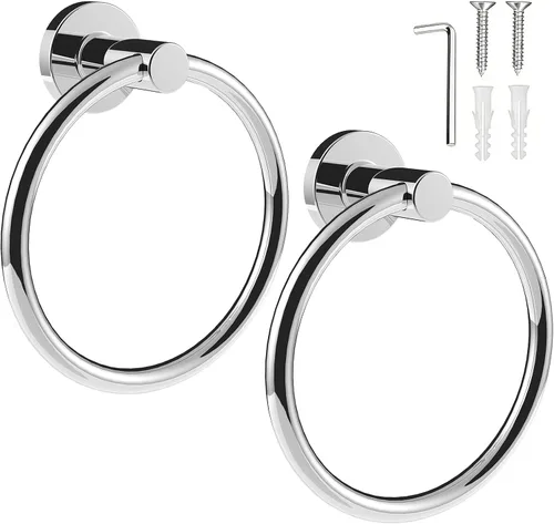 Miniatura 20 de SetSail Toallero de acero inoxidable con rosca para pared de baño, toallero de mano de acero inoxidable para baño, agujero de taladro de cocina