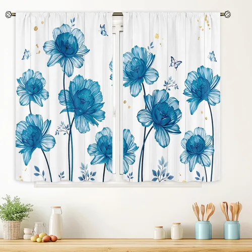 Miniatura 11 de Cortinas rústicas de cocina con girasoles de 27.5 pulgadas de ancho x 39 pulgadas de alto, bolsillo para cortinero, diseño de flores de búfalo