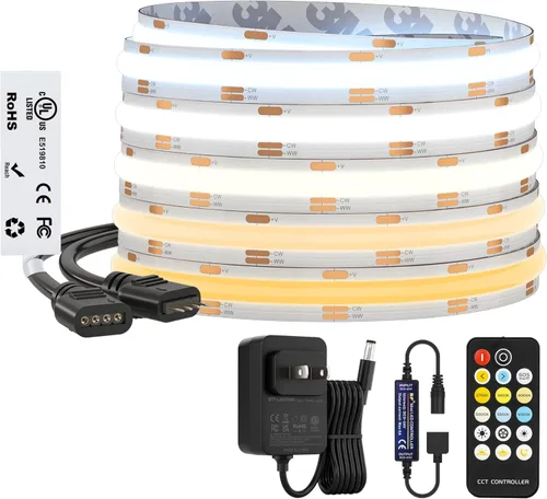 Miniatura 14 de BTF-LIGHTING FCOB COB - Tira de luces LED CCT IP65, flexible, de alta densidad, 16.4 pies, 640LED/m, sintonizable, 3000K-6000K DC12V CRI 90+, cinta
