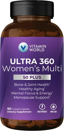 Vitamin World Ultra 360 Multivitamínico para mujeres 50 Plus, multivitamínico para mujeres 50+ con minerales y hierbas para apoyo a la menopausia,