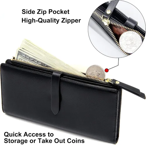 Miniatura 31 de Billeteras delgadas para mujer, tarjetero RFID plegable con bolsillo con cremallera, Mandala azul, Delgado