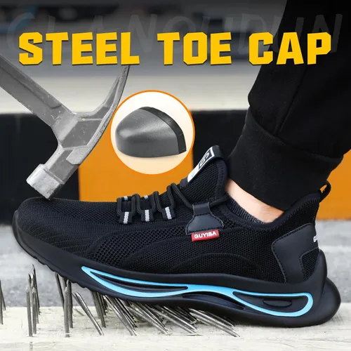Miniatura 2 de GLANOUDUN Zapatos de punta de acero para hombre, zapatos de trabajo ligeros para hombres, zapatos de trabajo negros con punta de acero, zapatos
