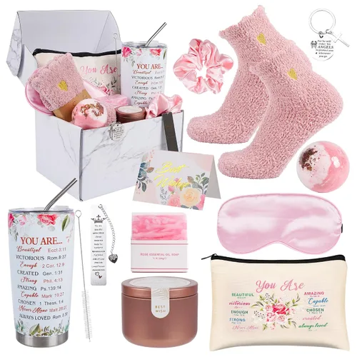 Kolewo4ever 12 Piezas Regalos Cristianos para Mujeres, Regalos de Navidad para Mujeres, Canasta de Regalo Espiritual Religiosa Católica para Amigas,