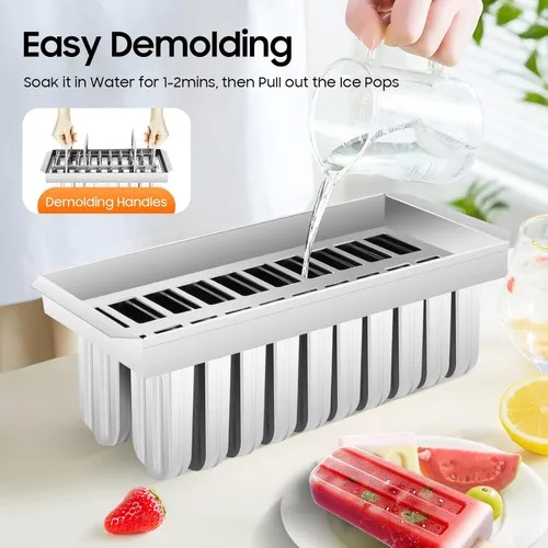 Miniatura 6 de Kit de moldes de paletas de hielo de acero inoxidable, moldes de acero inoxidable, soporte para palitos de helado de paletas de hielo + cepillo