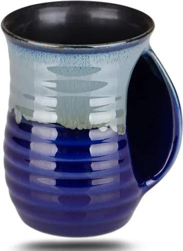 Miniatura 11 de Taza de café calentadora de manos para Navidad, taza grande de cerámica de 16 onzas, hecha a mano, regalo de cerámica con bolsillo contorneado