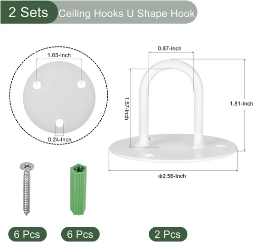 Miniatura 2 de YOKIVE 2 ganchos para colgar en el techo, gancho en forma de U montado en la pared con plantas colgantes de placa redonda, ideal para oficina