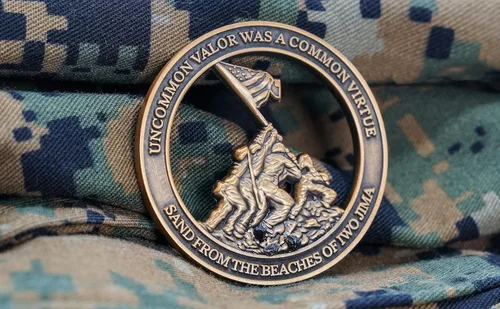 Miniatura 5 de Moneda de desafío USMC del Cuerpo de Marines Iwo Jima con arenas reales de Iwo Jima - Regalos del Cuerpo de Marines Negocio propiedad