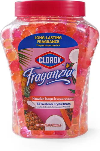 Clorox Fraganzia Crystal Beads Ambientador con aroma hawaiano de escape, desodorante de habitación de larga duración, cuentas de gel eliminador de