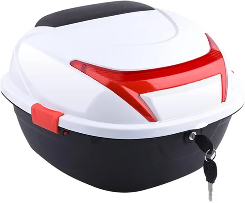 Miniatura 15 de Caja trasera universal de 42 litros para motocicleta con respaldo suave, funda rígida con accesorios de montaje, 15.7 x 14 x 11 pulgadas (color rojo)
