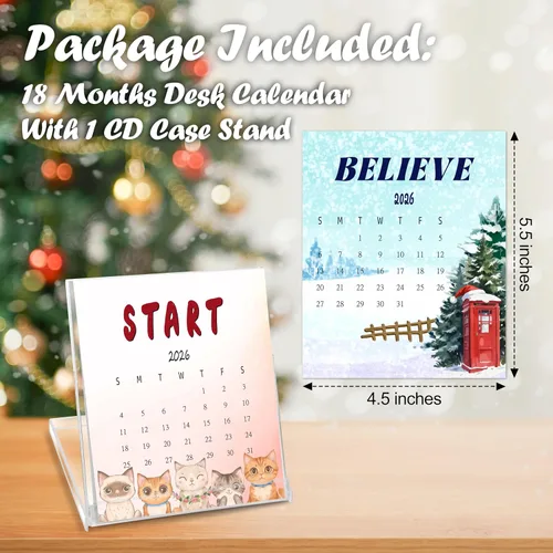 Miniatura 3 de Mini calendario de escritorio 2026-2027, calendario de escritorio de 18 meses divertido estilo CD de acuarela, desde enero de 2026 hasta junio de 18